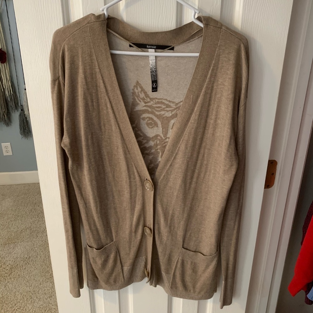 Brown owl cardigan with pockets.